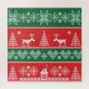 Winterszene: Vintages nahtloses Muster Puzzle