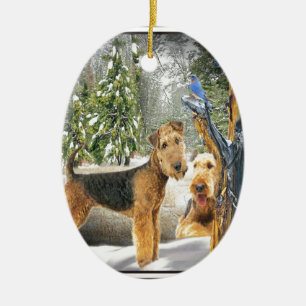 Wintertagsgeschenke von Airedale Terrier Keramik Ornament