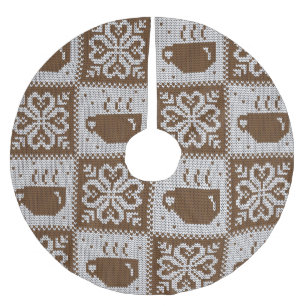 Wintertassen gekocht: heißes Getränkemuster. Polyester Weihnachtsbaumdecke