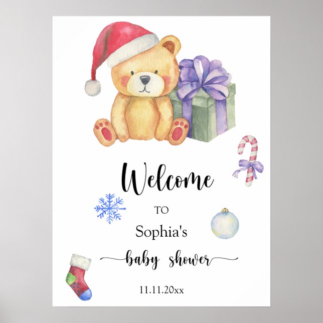 Winterteddybär - Begrüßungsbaby-Dusche Poster (Vorne)