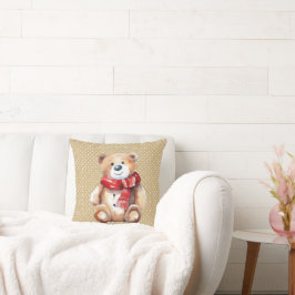 Winterteddybär mit Aquarellfarbe auf Polka-Punkten Kissen