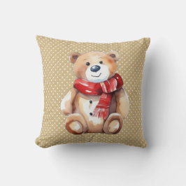 Winterteddybär mit Aquarellfarbe auf Polka-Punkten Kissen