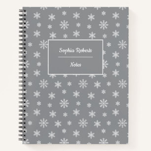 Winterthematische Schneeflocken, modern grau Notizbuch