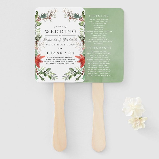 Wintertide-Wald-Weihzeit-Hochzeitsprogramm Fächer (Vorne und Hinten)