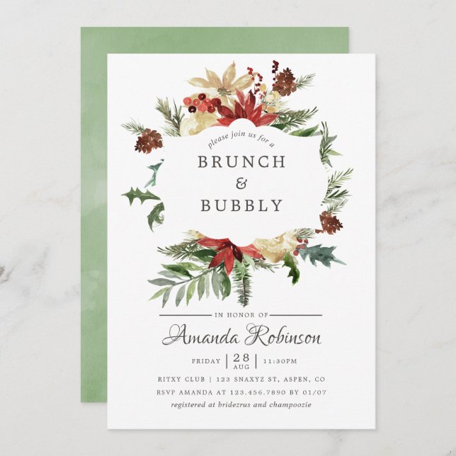 Wintertide Woodland Weihnachtsbrunch und Bubbly Einladung (Vorne/Hinten)