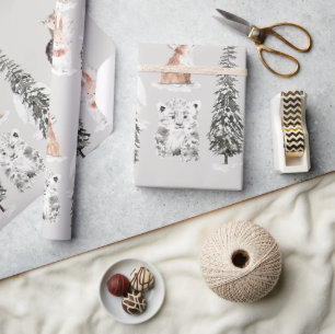 Wintertiere Graue Babyparty Geschenkpapier