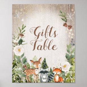 Wintertiere Holzflora Tafelschild Poster