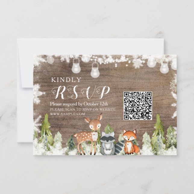 Wintertiere Holzschneeflocken Kinderdusche UAWG Dankeskarte (Vorderseite)