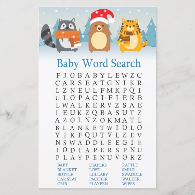 Wintertiere Kinderdusche Word Search Game (Vorderseite)