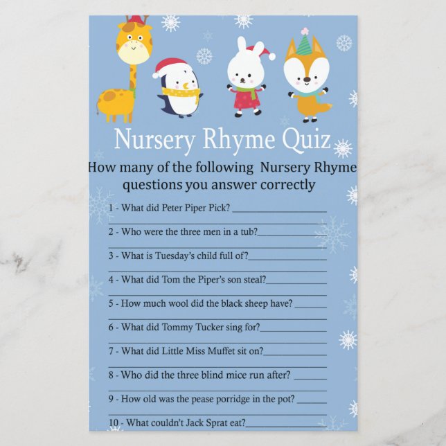 Wintertiere Kinderzimmer Rhyme Quiz Kinderduschens (Vorderseite)