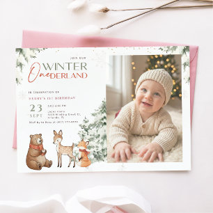 Wintertiere Onederland Kinderfoto Erster Geburtsta Einladung