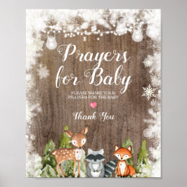 Wintertiere Rustikale Holzgebet für Baby Poster