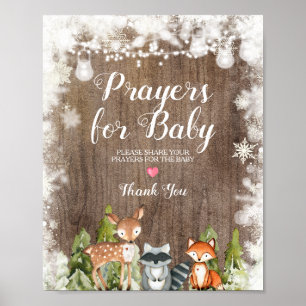 Wintertiere Rustikale Holzgebet für Baby Poster