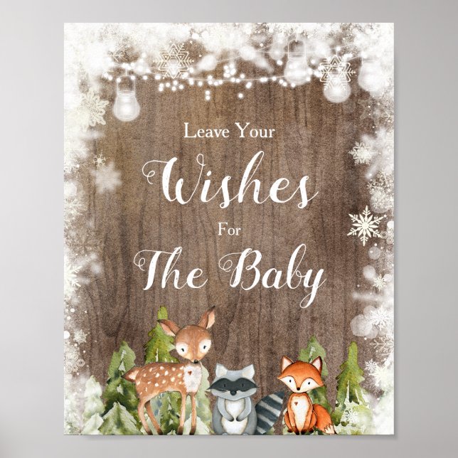 Wintertiere Rustikale Holzwünsche für Baby Poster (Vorne)