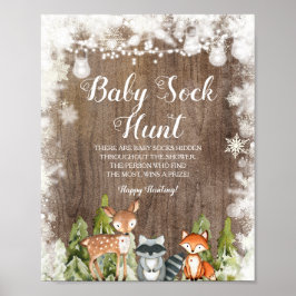 Wintertiere Snowflakes Wood Baby Sock Hunt Poster