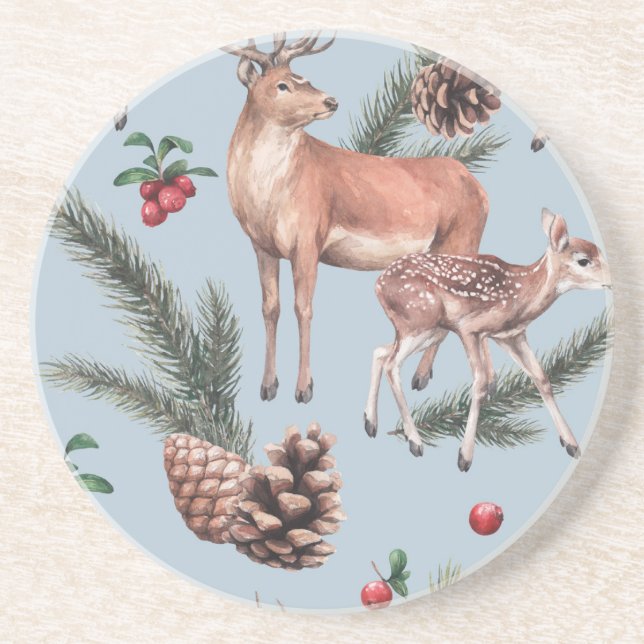 Wintertierskizze, blauer Hintergrund. Getränkeuntersetzer (Vorne)