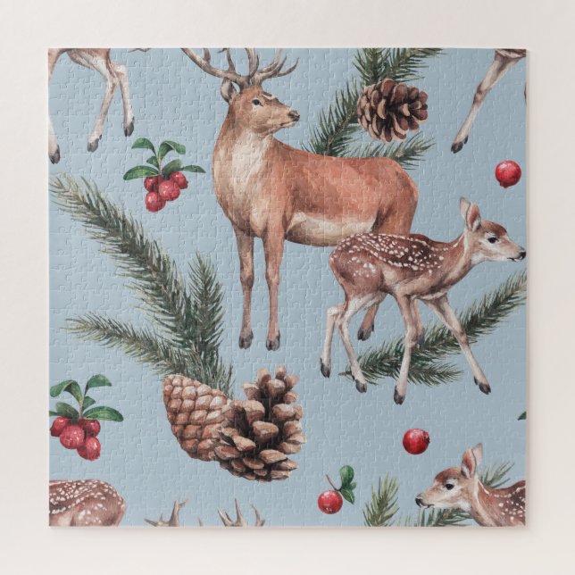Wintertierskizze, blauer Hintergrund. Puzzle (Vertikal)