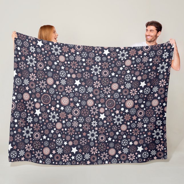 Wintertime pinkfarbene goldene Schneeflocken Fleecedecke (Beispiel)