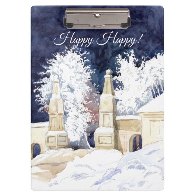 Wintertor in der nächtlichen Wasserfarbe Klemmbrett (Vorderseite)