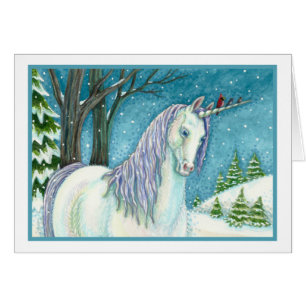 WINTERUNICORN UND VÖGEL, FRIEDLICHE SCHNEENOTE-KAR