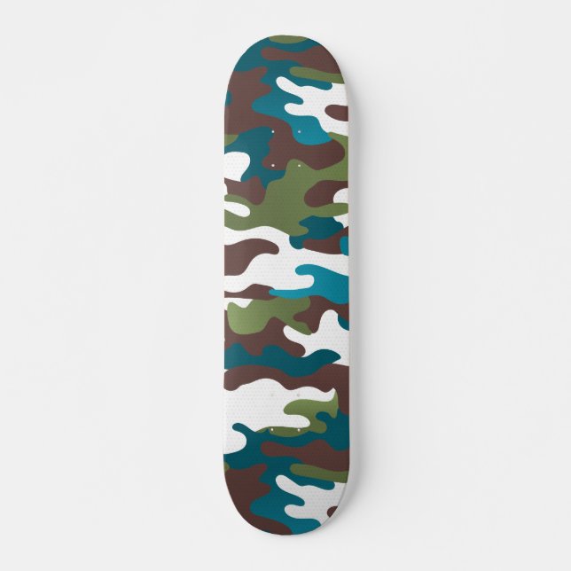 Winterurbane Camouflage Weißbraun Türkis Skateboard (Vorne)