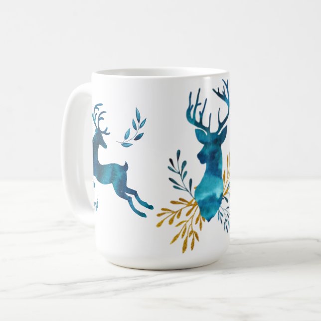 Winterurlaub - Aquarell-Rotwild Kaffeetasse (Vorderseite Links)