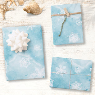 Winterurlaub Elegante Blaue Schneeflocken Weihnach Geschenkpapier Set