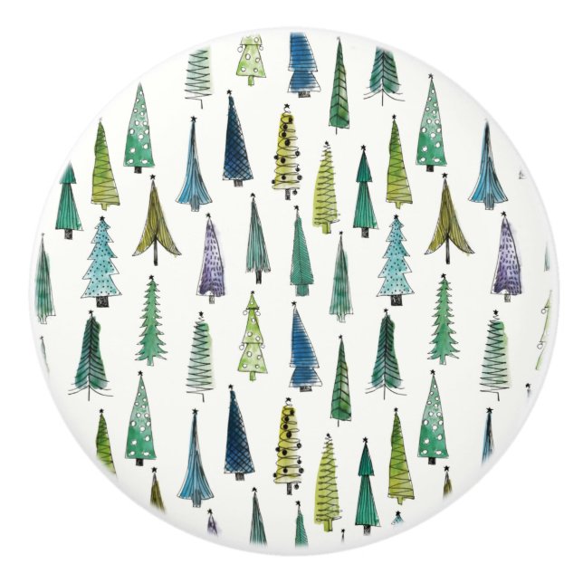 Winterurlaub Evergreen Trees Keramikknauf (Vorderseite)