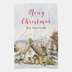 Winterurlaub Hütte Frohe Weihnachten Geschirrtuch