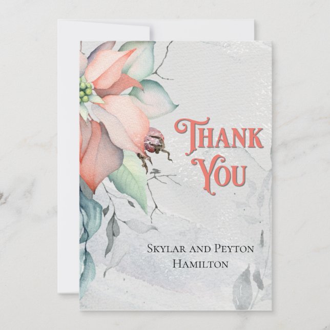 Winterurlaub in Aquarell Poinsettia Dankeskarte (Vorderseite)