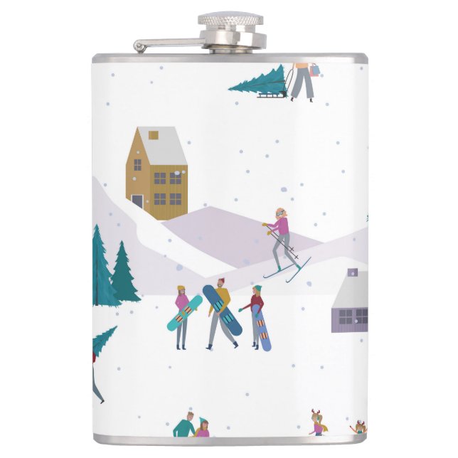 Winterurlaub in den Alpen: Aktive Menschen nahtlos Flachmann (Vorderseite)