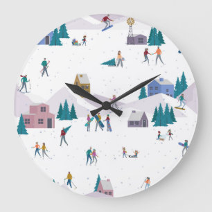 Winterurlaub in den Alpen: Aktive Menschen nahtlos Große Wanduhr