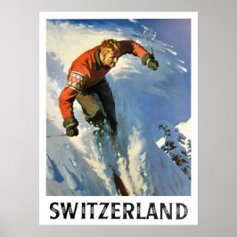 Winterurlaub in der Schweiz, Skifahrer, Vintag Poster