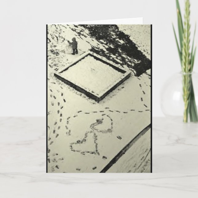 Winterurlaub-Karte: "Heartprints im Schnee " Feiertagskarte (Vorderseite)