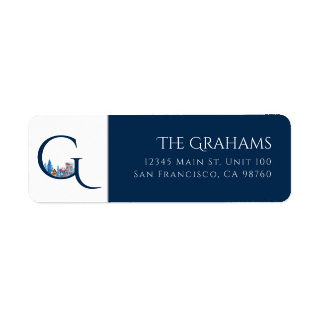 Winterurlaub | Letter G Monogram Address Label (Vorne)