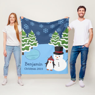 Winterurlaub Penguin und Schneemann Weihnachten Fleecedecke
