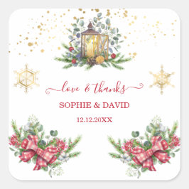 Winterurlaub Pine Cones Weihnachtsbälle Hochzeit Quadratischer Aufkleber