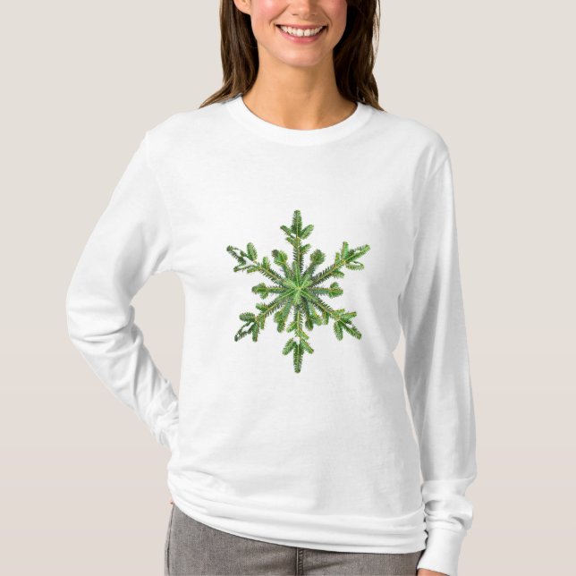 Winterurlaub Pine Snowflake Female Langschläfer T-Shirt (Vorderseite)