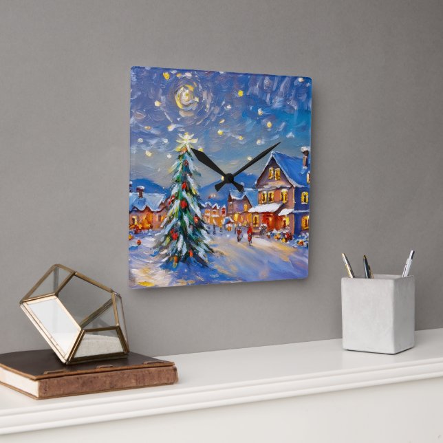 Winterurlaub Quadratische Wanduhr (Büro)