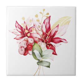 Winterurlaub Rote Poinsettia Aquarellfarben Blume Fliese