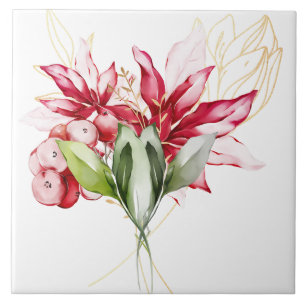 Winterurlaub Rote Poinsettia Aquarellfarben Blume Fliese