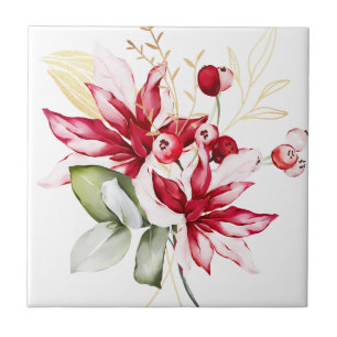 Winterurlaub Rote Poinsettia Aquarellfarben Blume Fliese