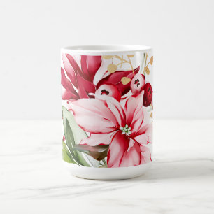 Winterurlaub Rote Poinsettia Aquarellfarben Blume Kaffeetasse