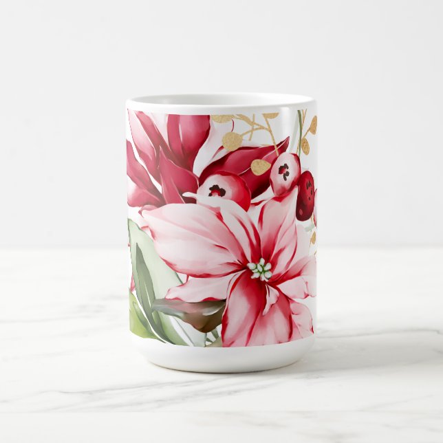 Winterurlaub Rote Poinsettia Aquarellfarben Blume Kaffeetasse (Mittel)