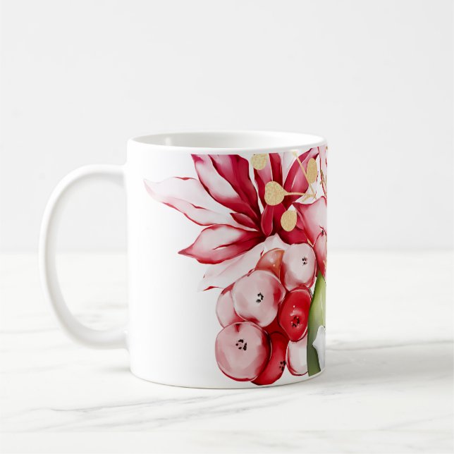 Winterurlaub Rote Poinsettia Aquarellfarben Blume Kaffeetasse (Links)
