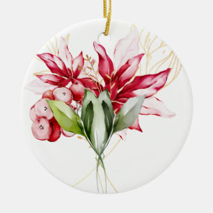 Winterurlaub Rote Poinsettia Aquarellfarben Blume Keramik Ornament