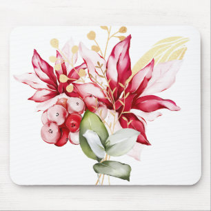 Winterurlaub Rote Poinsettia Aquarellfarben Blume Mousepad