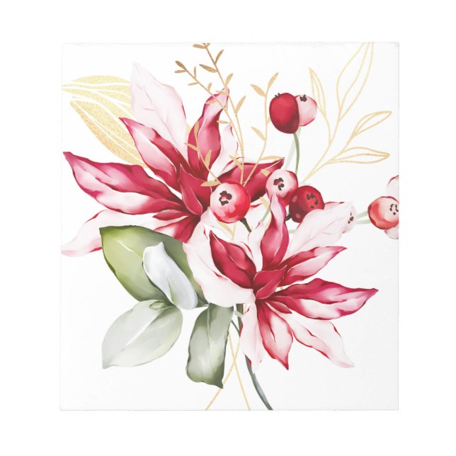 Winterurlaub Rote Poinsettia Aquarellfarben Blume Notizblock (Vorderseite)