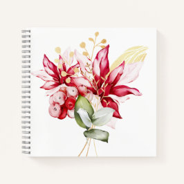 Winterurlaub Rote Poinsettia Aquarellfarben Blume Notizbuch
