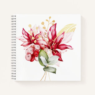Winterurlaub Rote Poinsettia Aquarellfarben Blume Notizbuch